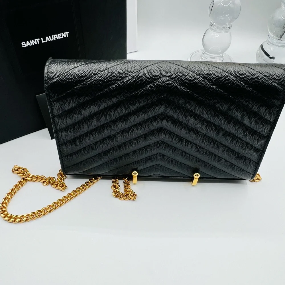 Saint Laurent Black Leather Cassandra Bag with Gold Chain w/ Dust Bag and Box - Picture 6 of 15